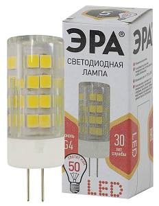 Лампочка светодиодная ЭРА STD LED JC-5W-220V-CER-827-G4 G4 5Вт керамика капсула теплый белый свет