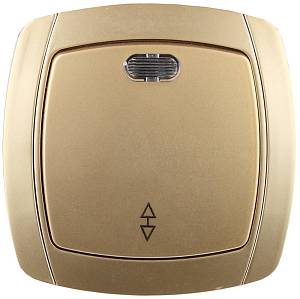 Выключатель СВЕТОЗАР "АКЦЕНТ" проходной одноклавишный в сборе, с подсветкой, цвет золотой металлик, 10А/~250В SV-54238-GM